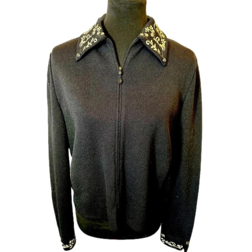 St. John Collection Black Knit Zip Suit Jacket POCKETS